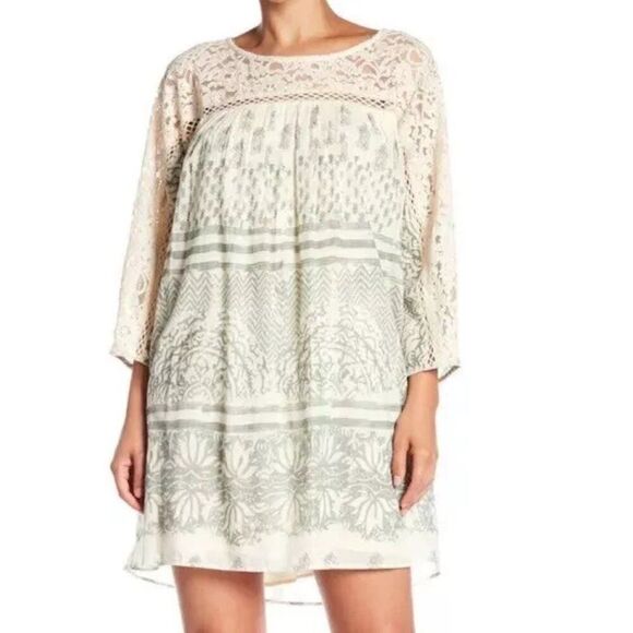 🌹 FREE PEOPLE 🌹 Sun Daze Lace Detail Minidress - [Large, Ivory/Green] - Picture 2 of 15